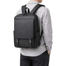 Mochila Multifuncional para Notebook Resistente à Água Grande Capacidade Compartimento Acolchoado Bolsos Laterais Alças Ajustáveis Costas Respiráveis Faixa para Mala Trabalho Estudo Viagens - Preto - Visão 1