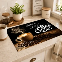 1pc Coffee Pattern Printed Diatomaceous Earth Kitchen Drain Mat, Absorbent Dish Drying Mat, Coffee Machine Mat, Dishwashing Mat, Sink Mat, Kitchen Countertop Protector, Suitable For Cups, Plates, Tableware And Kitchen Decor - Multicolor - View 8
