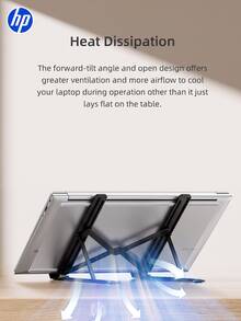 HP Portable Folding Laptop Stand: Aluminum Alloy Material, Adjustable Ergonomic Height Riser, Hollow Heat Dissipation Design, Non-Slip And Stable, Suitable For Most Laptops And IPads, Black. - View 9