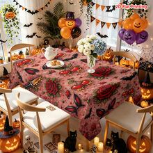 1/2pcs Halloween Tablecloth, Gothic Dark Style Rose Cherry Bat Lips Pattern Polyester Tablecloth Suitable For Dining Room Kitchen Coffee Table Dining Table Picnic Camping Country Farmhouse Decor And Halloween Holiday Decoration - Multicolor - View 12