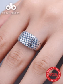 1pc S925 Sterling Silver Ring, Inlaid With Blue Synthetic Cubic Zirconia, Unisex Couple Wear, Square Classic Unique Guardian Jewelry, Valentine's Day Christmas Gift, Gift Box - Square Classic Style - View 9