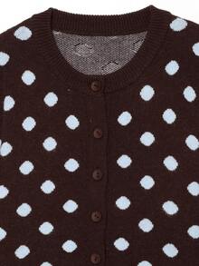 Liorin Autumn/Winter New Women's European And American Style Fashion Minimalist Polka Dot Knit Cardigan - Brown - View 6