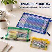 1/5pcs Rainbow Mesh Zipper Storage Bag Set, Multi-Size Document & Pencil Organizer Pouch For School, Office And Travel - Sets - View 1