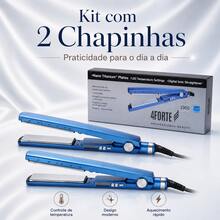 Kit 2 Chapinhas Alisadoras de Cabelo com Controle de Temperatura para Alisar e Modelar - Azul - Visão 10