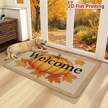 1/2pcs Autumn Door Mat, Flannel Door Mat With Pumpkin And Maple Leaf Pattern, Welcome Doormat, Non-Slip, Absorbent, Machine Washable, Multi-Functional For Entrance, Living Room, Kitchen, Bathroom, Hallway, Thanksgiving Decor Carpet - Multicolor - View 5