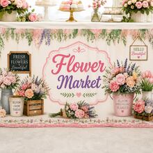 Vintage Floral Market Table Skirt, Printed Garden Pattern, Romantic Country Style Polyester Tablecloth, Suitable For Garden Party, Bridal Shower, Spring Event, Afternoon Tea And Wedding Decor - A - View 8