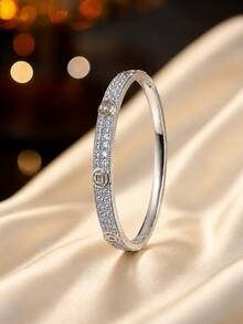 1pc Women's Fashion Luxury Fully Pave Cubic Zirconia Snap Bracelet, Vintage Geometric Symbol Design, High-End Daily Commute Wristband - Bracelet - View 2