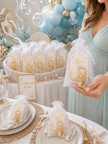 30pcs/10sets Gold Metal Mermaid Bottle Opener Party Favors, Includes Thank You Cards And Organza Bags, Under The Sea Theme Baby Shower Guest Gifts - Ocean - View 10