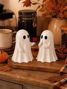 2pcs Romantic Ghost Couple Figurines, Cute White Halloween Ghost Decor With Rose And Blushing Design, Spooky Fall Tabletop Decoration For Bookshelf, Mantel, Entryway, Party, Bedroom And Halloween Gift - Multiple Styles - View 5