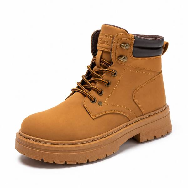 Botines casuales con cordones para hombre, botas de estilo urbano con suela gruesa, cuello acolchado y detalles metálicos, calzado de otoño e invierno