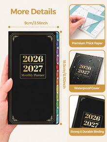 BUBU 2026-2027 A6 週計畫與月計畫手帳本，附彩色索引分頁標籤、筆記頁與優先順序管理，年度規劃校園用品辦公用品 - 黑色 - 查看 3