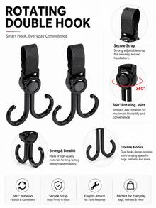 3-Piece Bicycle Handlebar Accessories, 360° Rotating Rearview Mirror, 360° Rotating Bicycle Rearview Mirror & Double Hook Set, Adjustable Handlebar Rearview Mirror With Storage Hook, Suitable For Bicycle, Electric Bicycle, Scooter, Cycling And Outdoor Accessories - Multicolor - View 2