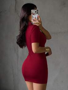 Fantasy Women's Short Sleeve Cut Out Summer High Neck Lace Dress Wine Red Mini Dress Night Out Evening Cocktail Party Dress Sexy Clothes - Burgundy - View 11