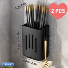 1pc Wall-Mounted Chopstick Holder With Drip Tray, Multi-Functional Kitchen Utensil Rack, Suitable For Spoons, Chopsticks And Tableware, Kitchen Gadget Storage Rack - Multicolor - View 18