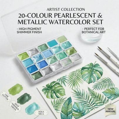 Set Cat Air Warna Solid Kilau Mutiara 20 Warna, Palet Cat Air Metalik Mengkilap dengan Kotak Penyimpanan Portabel, Set Lukisan Cat Air Berkilau Pigmen Tinggi, Cocok untuk Melukis, Membuat Sketsa, Ilustrasi, Kerajinan DIY, Menulis Jurnal, dan Kreasi Artistik, Ideal untuk Seniman dan Penghobi