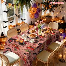 1/2pcs Halloween Tablecloth, Gothic Dark Style Rose Cherry Bat Lips Pattern Polyester Tablecloth Suitable For Dining Room Kitchen Coffee Table Dining Table Picnic Camping Country Farmhouse Decor And Halloween Holiday Decoration - Multicolor - View 14