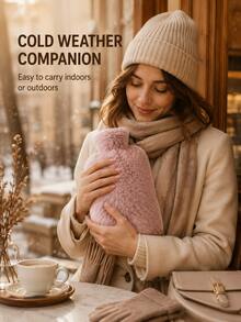 2000ml PVC Hot Water Bottle, Reusable Rubber Water Injection Hand Warmer, Long Lasting Warmth Heating Pad For Winter Hand Waist Abdomen Bed Warm Home Use, Explosion-Proof Design With Cute Plush Cover - Multi-color - View 3