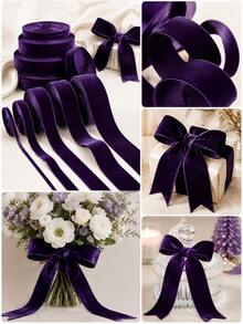 5 Yards Royal Deep Purple Velvet Ribbon, Single-Sided Velvet Trim, Multiple Widths Suitable For DIY Crafts, Hair Accessories, Gift Wrapping, Wedding Decor And Home Decor - Flocked Decorative Ribbon - View 5