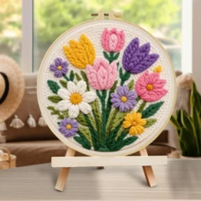 2D 初學者戳戳繡刺繡套件附框架,彩色花卉主題,20*20cm/7.9*7.9in 預印圖案 DIY 戳戳繡套組,含完整毛線與戳戳工具組,手工客廳臥室牆面裝飾,理想生日禮物 - 繽紛花朵 - 查看 13