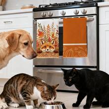 2PCS Kitchen Towel, Autumn Fox Pattern, 40*60cm Rectangular Microfiber Kitchen Towel, Dish Cloth, Tablecloth, Hand Towel, Kitchen Decor, Home Decor, Housewarming Gift For Neighbors, Kitchen Napkin And Dish Cloth, Home Decor, Gift, Perfect For Kitchen And Bathroom Use - Coral Orange - View 10