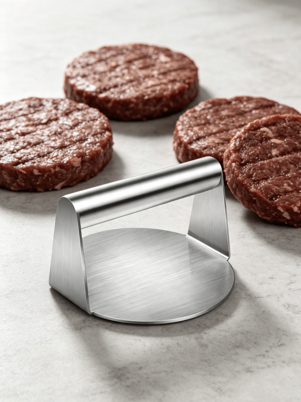 Stampo rotondo per hamburger in acciaio inox con un diametro di 14 cm, versatile stampo per formare hamburger di carne macinata e per eliminare il grasso in eccesso, facile da pulire, adatto per la cucina e il barbecue.
