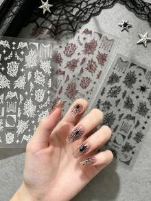 Halloween Jelly Nail Stickers, Star Spider Web Holographic Gothic Self-Adhesive Nail Decals Versatile DIY Manicure Decor - Multicolor - View 2