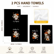 2pcs Black Beads Pumpkin Halloween Kitchen Towels, Farmhouse Bat Spider Decorative Hand Towel Set - Multicolor - View 7
