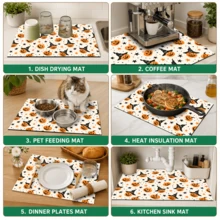 1pc Pumpkin Pattern Printed Diatomaceous Earth Kitchen Drain Mat, Halloween, Can Be Used As Halloween Gift, Halloween Decoration, Absorbent Dish Drying Mat, Coffee Machine Mat, Dishwashing Mat, Sink Mat, Kitchen Countertop Protection Mat, Suitable For Cups, Plates, Tableware And Kitchen Decoration - Multicolor - View 9