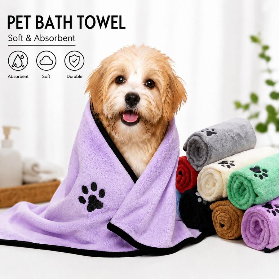 Pet Bath Towel For Dogs And Cats, Soft Absorbent Microfiber Drying Towel With Hanging Loop, Quick Dry Pet Towel Blanket For Bathing, Outdoor Travel And Home Use - Multicolor - View 1