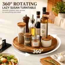 360° Rotating Kitchen Spice Rack, Kitchen Storage And Organization, Kitchen Accessories, Round Turntable, Wooden Tray, Spice Container, Kitchen Storage Utensils, Kitchen Decor, Turntable, Rotating Wooden Tray, Suitable For Kitchen Cabinets And Storage Cabinets, Housewarming Gift, New Year, Graduation, Birthday Gift - Camel - View 11