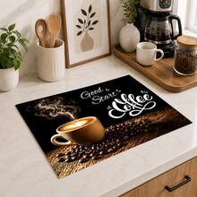 1pc Coffee Pattern Printed Diatomaceous Earth Kitchen Drain Mat, Absorbent Dish Drying Mat, Coffee Machine Mat, Dishwashing Mat, Sink Mat, Kitchen Countertop Protector, Suitable For Cups, Plates, Tableware And Kitchen Decor - Multicolor - View 2