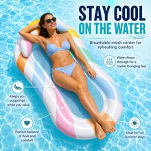 Colorful Striped Inflatable Pool Float With Headrest, Mesh Water Hammock Lounger, PVC Swimming Pool Floating Bed Raft For Summer Beach Pool Party - A - View 2