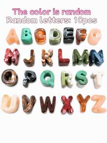 10 Peças Contas de Letras Acrílicas 21x14mm, 26 Letras de Cores Aleatórias Misturadas, Acessórios de Decoração de Roupas, Materiais para Fazer Joias Artesanais, Adequado para Colares, Pulseiras e Artesanato DIY - Multicolorido - Visão 11