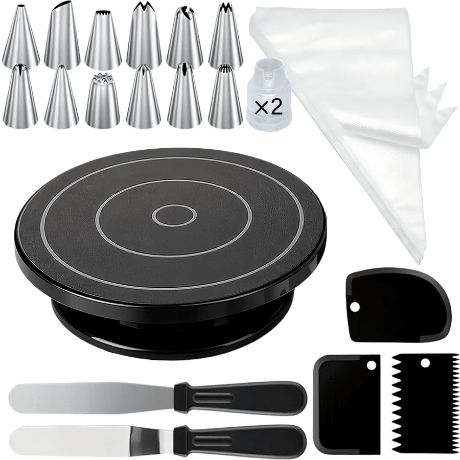 220pcs Cake Decorating Tools, Includes 11-Inch Cake Turntable, 200 Thickened Piping Bags, 12 Piping Tips, 2 Couplers, Cake Spatula And Other Piping Tools, Suitable For Home Baking, Buttercream Frosting DIY