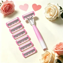 Women's Gradient Pink Manual Razor Set, 6/12/18pcs 6-Layer Replacement Blades, Washable Shaving Razor For Intimate Areas, Underarm Hair, Leg Hair, Shaving Tool, Close-Fitting Grooming Razor, Shaving Razor, Gentle And Summer Refreshing Shaving, High Cost-Performance Durable Shaving Razor - 1 Handle + 12 Replacement Blades - View 14