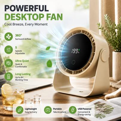 USB Rechargeable Desktop Fan, Portable Personal Fan, Strong Wind, Quiet Desktop Air Circulation Fan, Adjustable Angle Cooling Fan, Suitable For Office, Bedroom, And Home