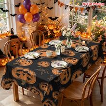 1/2pcs Halloween Tablecloth, Halloween Pumpkin Pattern Polyester Tablecloth Suitable For Dining Table, Coffee Table, Kitchen, Picnic, Camping, Country Farmhouse Decor, Holiday Atmosphere Tabletop Protection Decorative Cloth - Multicolor - View 4