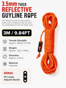 6m 4mm Reflective Tent Guy Rope, Heavy Duty Polyester Windproof Rope With Aluminum Alloy Double Eye Adjustment Buckle, Multi-Color Outdoor Canopy Awning Fixing Rope, Camping Waterproof Tarp Hanging And Binding Use - Multicolor - View 12