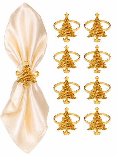 4Pcs Gold Christmas Tree Napkin Rings, Elegant Metal Xmas Napkin Holders With Star Design, Christmas Table Decorations For Holiday Dinner, Wedding, Thanksgiving, Family Party & Festive Table Setting