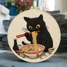 1PC 20*20cm/7.9*7.9in,Black Cat Embroidery Kit, DIY Handmade Embroidery Set For Adult Beginners, Home Gift, Women's Sewing Gift, Including User Manual, Printed Pattern Fabric, Embroidery Frame, Needle And Thread. - Black Cat - View 7
