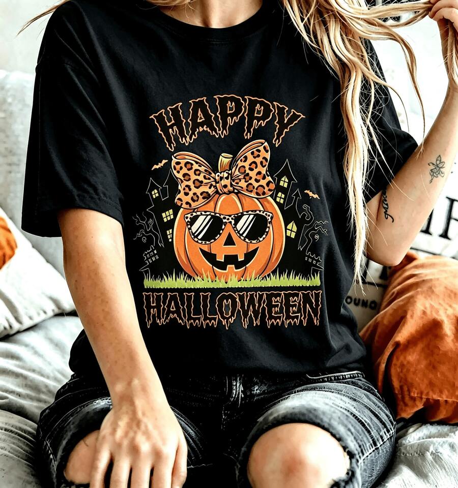Retro Vintage Pumpkin Jack O Lantern Face Graphic T-Shirt, Y2K Cute Colo,Clothes T Shirts ForMen And Women Tops,Urlaub Must Have,Streetwear,Halloween - Black 2 - View 1