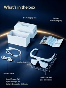 無線3D眼部按摩器，紅光熱敷，可充電式眼部護理設備，3種模式與智能定時，輕便便攜LED眼罩眼鏡，緩解眼睛疲勞與黑眼圈 - 白色 - 查看 8