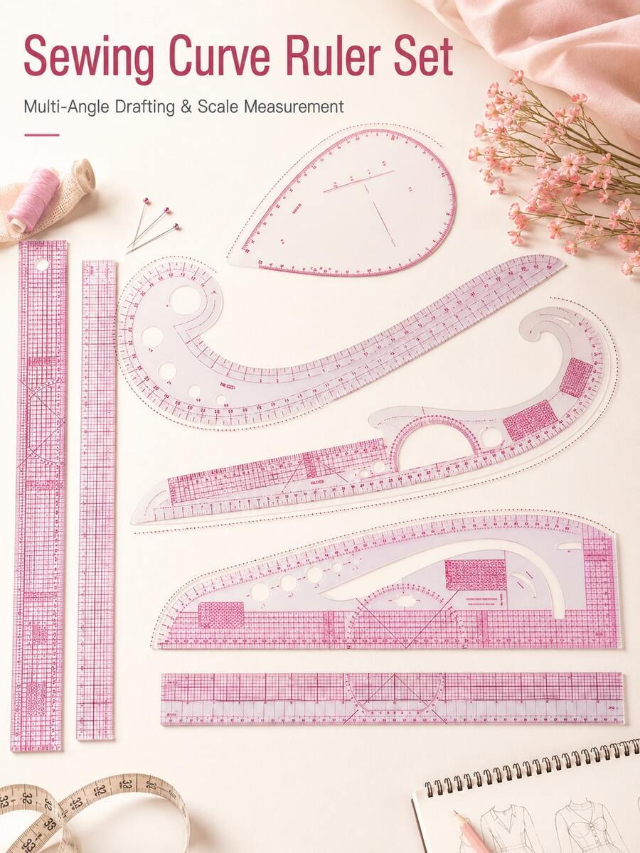 Soft Pink Clear Sewing Curve Ruler, Multi Angle Curve Template With Grid Scale Markings, Pattern Making Measuring Drafting Tool For Tailoring Quilting Dressmaking DIY Craft.Holiday ,Holiday ,Cyber Monday ,Christmas,Christmas Gifts