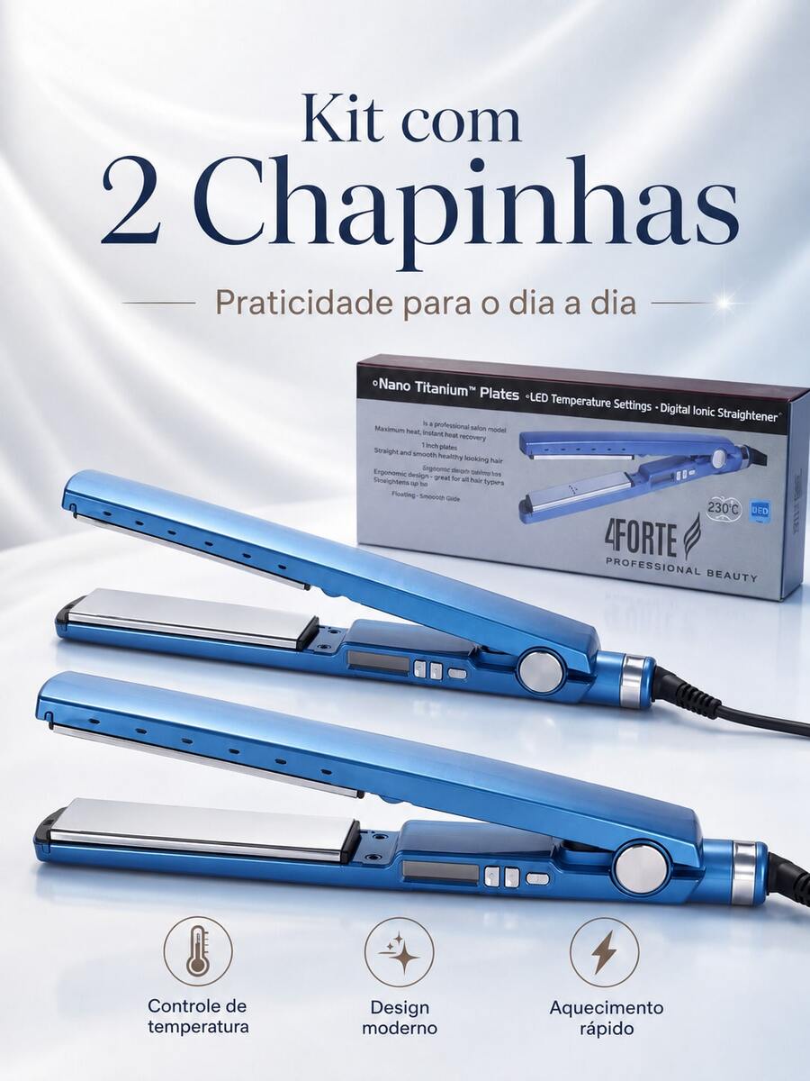 Kit 2 Chapinhas Alisadoras de Cabelo com Controle de Temperatura para Alisar e Modelar