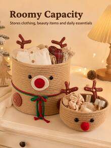 Cute Christmas Knitted Storage Basket, Reindeer Christmas Tree Shaped Cotton Rope Storage Box, Holiday Desktop Candy Gift Storage Rack, Suitable For Holiday Home Decor And Children's Room - Multicolor - View 4
