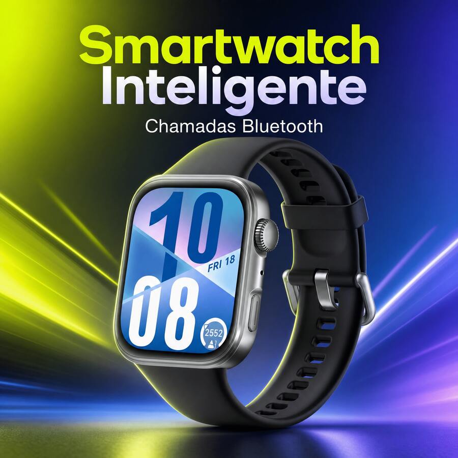 Novo relógio inteligente, Smartwatch para Homens e Mulheres, tela HD de 1,83 polegadas, caixa em titânio e inclui 2 pulseiras. Suporta mais de 100 modos esportivos, mais de 100 mostradores digitais para escolher e também permite personalizar mostradores (DIY). Incorpora múltiplos aplicativos inteligentes - Visão 1