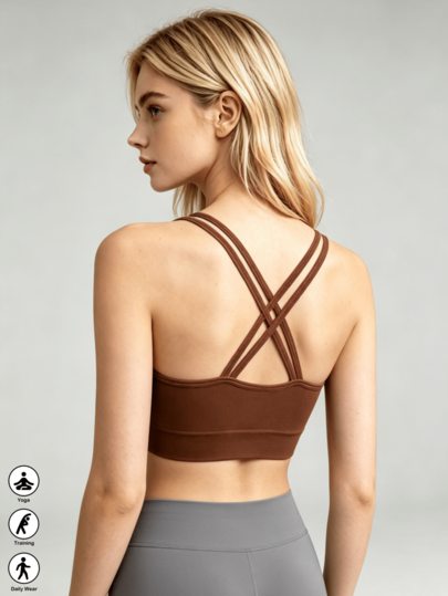 1pc Women's Halter Neck Hollow Out Sports Bra, Removable Padding Fitness Yoga Backless Comfortable Sports Underwear
