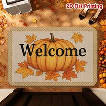 1/2pcs Autumn Door Mat, Flannel Door Mat With Pumpkin And Maple Leaf Pattern, Welcome Doormat, Non-Slip, Absorbent, Machine Washable, Multi-Functional For Entrance, Living Room, Kitchen, Bathroom, Hallway, Thanksgiving Decor Carpet - Multicolor - View 2