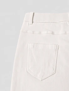 White Semi-Sheer Slant Pocket Slim Fit Capri Pants, Casual Daily Outings, Dates, Wedding Season Attire Summer, For Women - 白色 - 查看 10