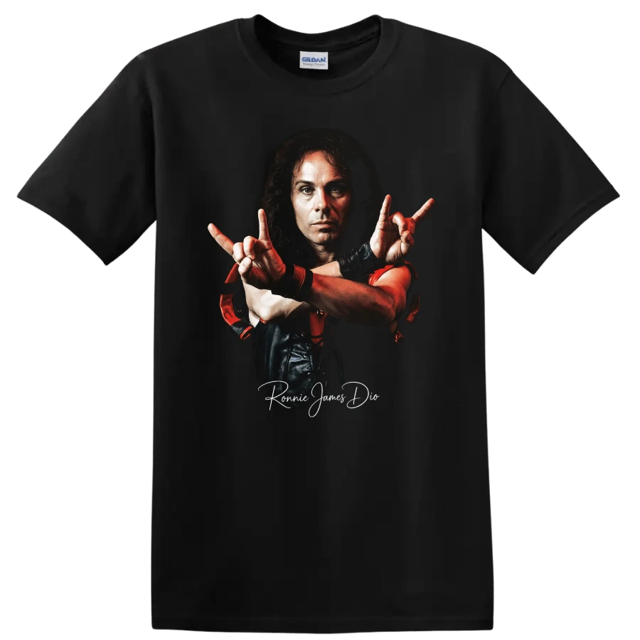 Camiseta de Retrato de Ronnie Dio, Heavy Metal, Homenaje a una Leyenda del Rock - Negro - Ver 1